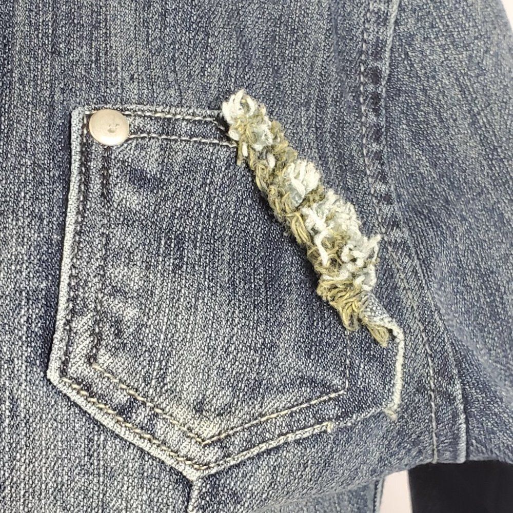 Weigesi Embroidered, Embellished, Distressed Denim Blazer Sz XL Jr / M8 Women - Picture 9 of 12